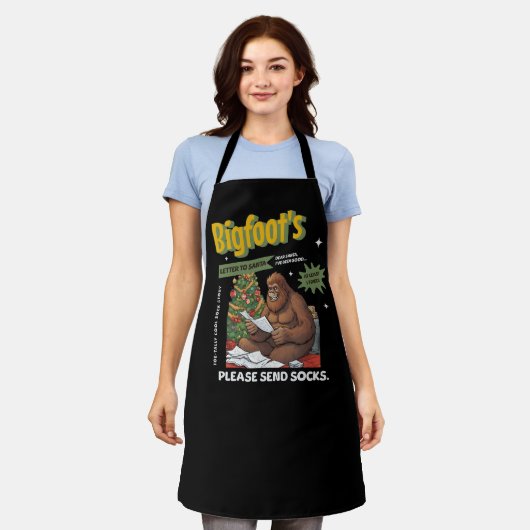 Tablier Funky Christmas Bigfoot Lettre à Père Noël (Porté)
