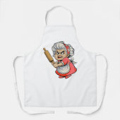 Tablier Funny Angry Old Lady with Rolling Pin Cartoon Art (Recto)