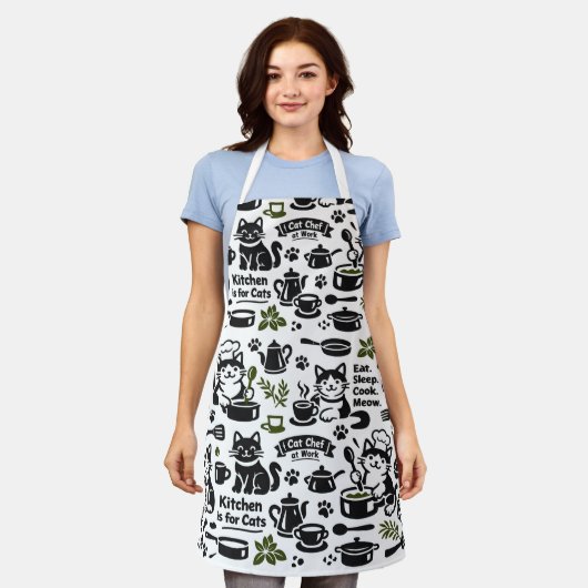 Tablier Funny Apron for Cat Lovers Black and White Pattern (Porté)