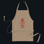 Tablier Funny apron | Keep calm and grill on<br><div class="desc">Funny apron | Keep calm and grill on. Matrice customizable. Keep calm parody with red text and crown. Cute cooking gift idea for dads on Birthday ou Father's day.</div>