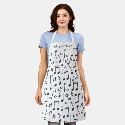 Tablier Funny Black and White Music Notes Motif (Porté)