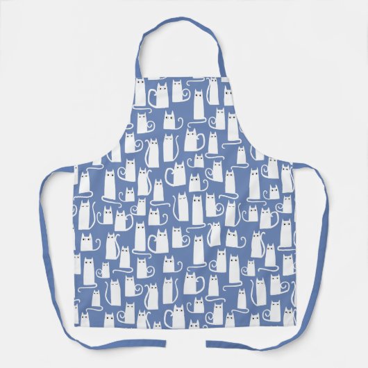 Tablier Funny Chat Blanc Bleu (Recto)