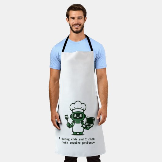 Tablier Funny Coder Apron — I Cook Like I Code (Porté)
