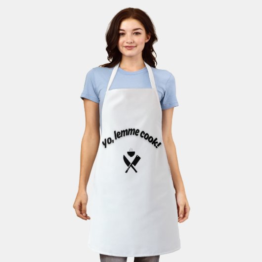Tablier Funny Cooking Apron - “Yo, Lemme Cook!” Meme Quote (Porté)