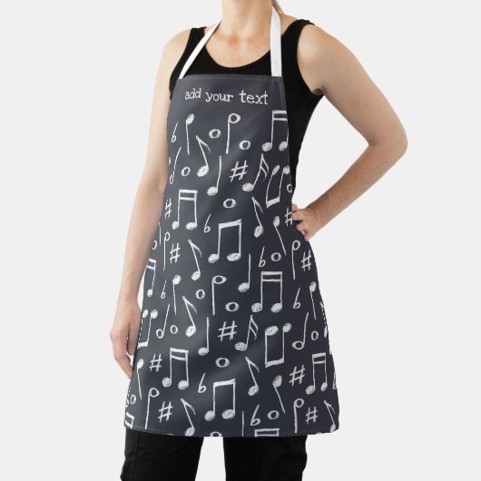 Tablier Funny Cute Modern White Musical Notes Motif (Insitu)