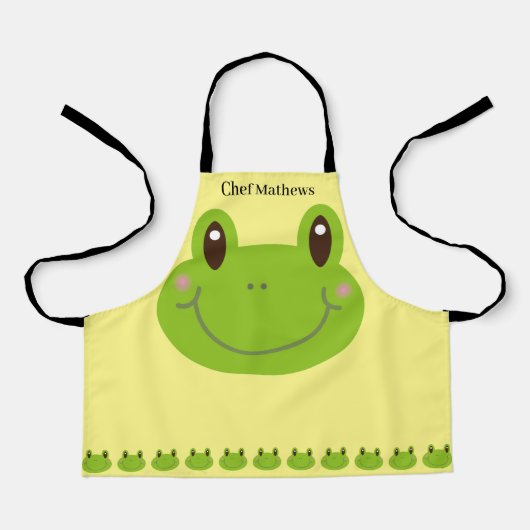 Tablier Funny Frog Animal vert avec nom enfant (Recto)