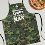Tablier Funny Manly Camouflage<br><div class="desc">Embrassez votre côté sauvage dans la cuisine avec notre tablier hilarant et robuste. Conçu avec un motif de camouflage audacieux et doté d'un logo couteau, fourchette et cuillère, cet tablier déclare fièrement sa virilité. Parce que la plaisanterie ou non, la cuisine est une affaire sérieuse et nécessite un équipement sérieux...</div>