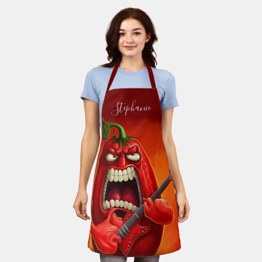 Tablier Funny Monster Red Bell Pepper Rocker Guitare (Porté)