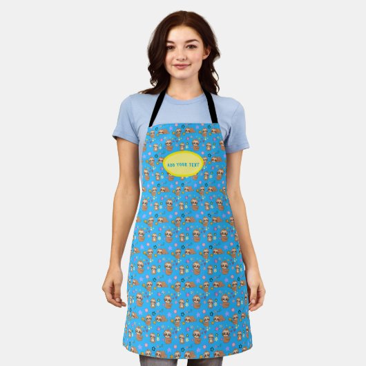 Tablier Funny Motif bleu Sloth | Ajouter votre Modèle de t (Porté)