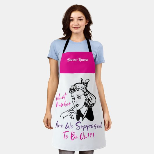 Tablier Funny Pink Retro Bunco Queen Monogram Apron (Porté)