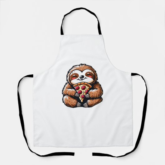 Tablier Funny Sloth mangeant Pizza, Kawaii Amoureux des an (Recto)