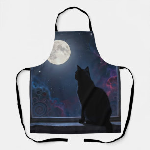 Tablier Galaxie de la pleine lune de la fenêtre du chat no