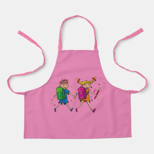 Tablier garçon-fille-main-dans-main-enfants-école