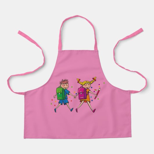 Tablier garçon-fille-main-dans-main-enfants-école (Recto)