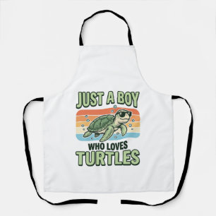Tablier Garçon qui aime les tortues Design de gravure vint