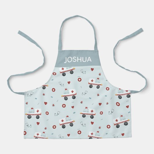 Tablier Garçons Bleu mignon Ambulance Motif Enfants (Recto)
