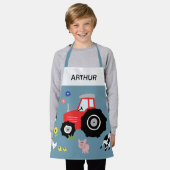 Tablier Garçons Cute Moderne Ferme Animaux Tracteur & Nom  (Porté)