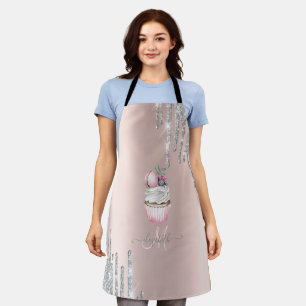 Tablier Gâteau avec Monogramme en Or Rose et Gouttes de Pa