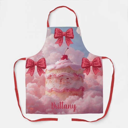 Tablier Gâteau d'anniversaire personnalisé Ruban cœur rose (Recto)
