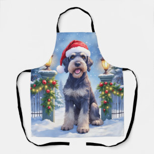 Tablier Géant Schnauzer Clôture de fer enneigée Père Noël