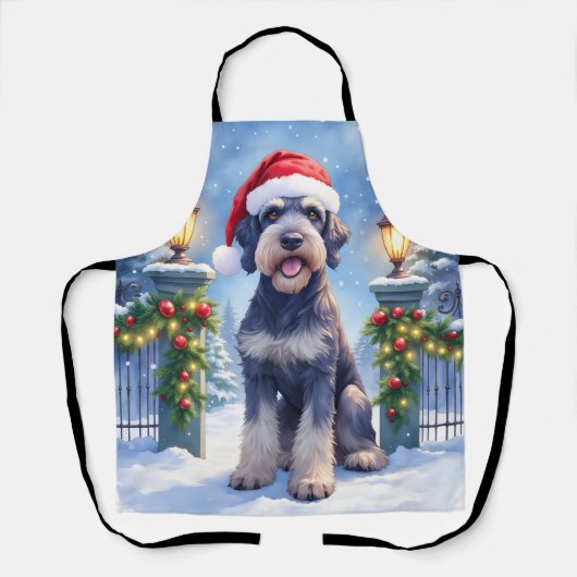 Tablier Géant Schnauzer Clôture de fer enneigée Père Noël (Recto)
