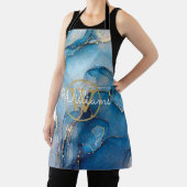 Tablier Géode bleue Agate Or Monogramme Nom Script (Insitu)