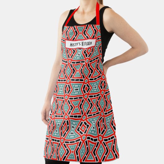 Tablier Geometric Pattern Name Personalized Aprons (Insitu)