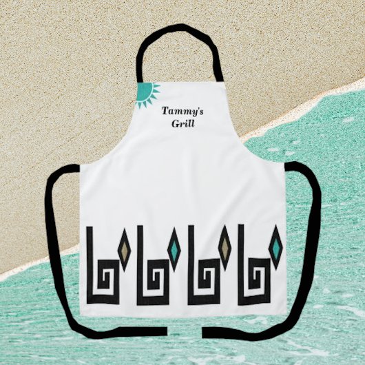 Tablier géométrique blanc et turquoise de style az