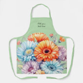 Tablier Gerbera flowers custom text green (Recto)