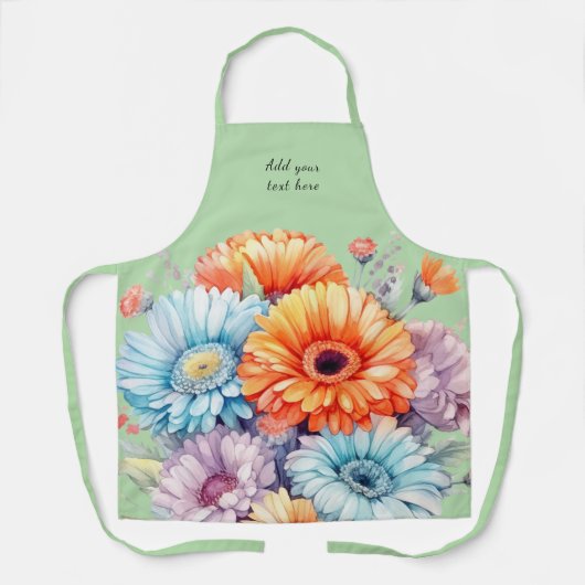 Tablier Gerbera flowers custom text green (Recto)