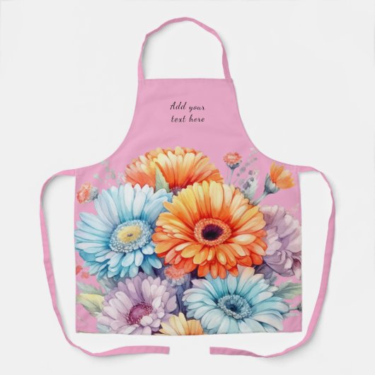 Tablier Gerbera flowers custom text pink (Recto)