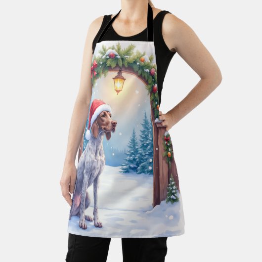 Tablier German Shorthaired Pointer Snowy Gate Santa Hat (Insitu)
