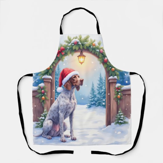 Tablier German Shorthaired Pointer Snowy Gate Santa Hat (Recto)