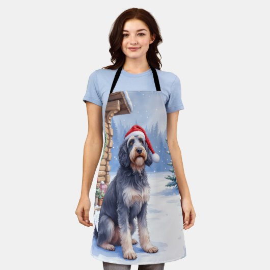 Tablier German Wirehaired Pointer Snowy Lodge Santa Hat (Porté)