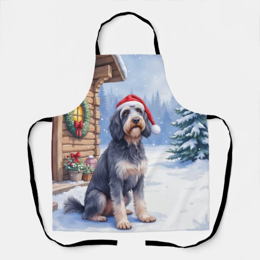 Tablier German Wirehaired Pointer Snowy Lodge Santa Hat (Recto)