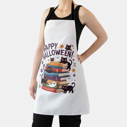 Tablier Ghost Cat Lecture Livres Lover Cadeaux Halloween S (Insitu)