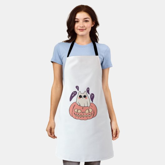 Tablier Ghost Kitty dans un T-shirt classique citrouille (Porté)