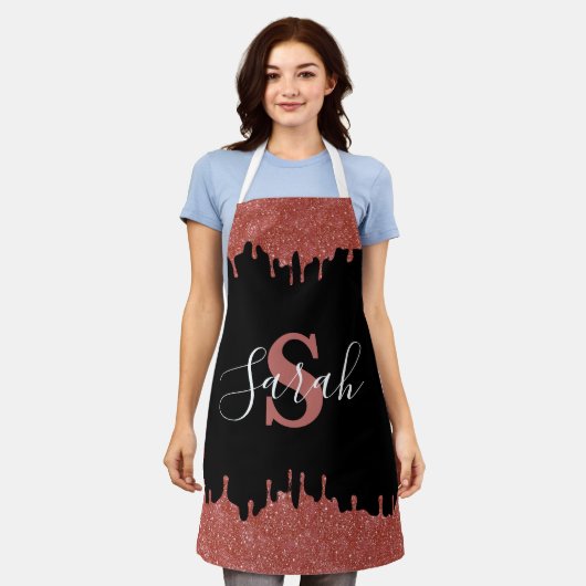 Tablier Giclées de paillettes à monogramme rose chaud et n (Porté)