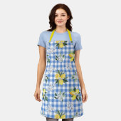 Tablier Gingham Bleu et Citron pour l'Été (Porté)