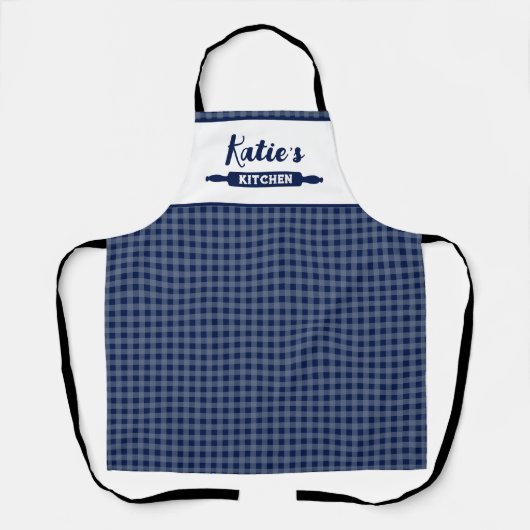 Tablier Gingham Bleu Marine Personnalisé (Recto)