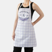 Tablier Gingham Floral Familial Monogramme Violet Clair (Insitu)