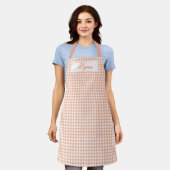 Tablier Gingham Orange & Blanc Classique | Nom Personnalis (Porté)