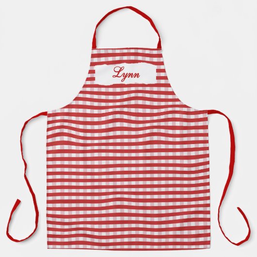 Tablier Gingham Rouge & Blanc Classique | Nom Personnalisé (Recto)
