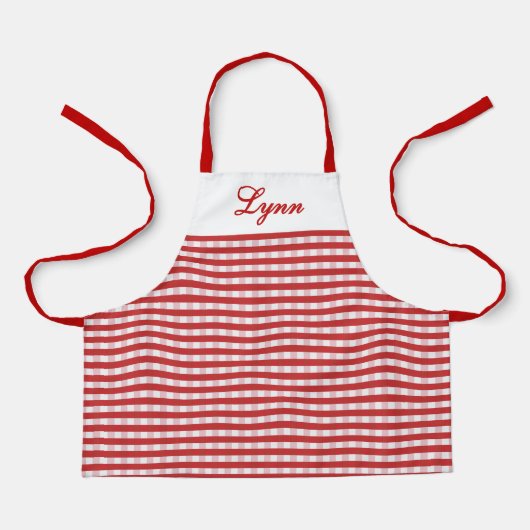 Tablier Gingham Rouge et Blanc Classique | Nom Personnalis (Recto)