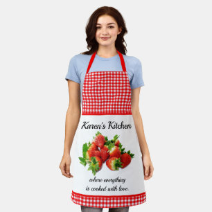 Tablier Gingham Rouge et Fraises Personnalisé