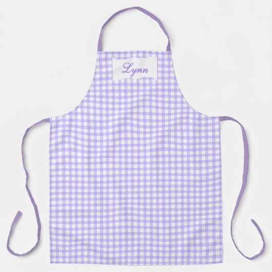 Tablier Gingham Violet & Blanc Personnalisé | Nom (Recto)