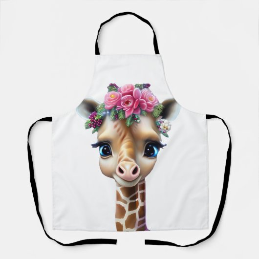 Tablier Giraffe Bébé mignonne avec Fleurs et Holly (Recto)