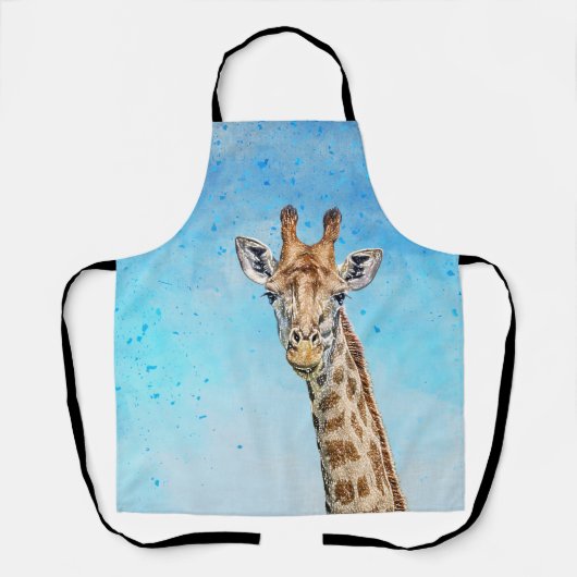 Tablier Giraffe curieuse avec Ciel de Confetti Bleu (Recto)