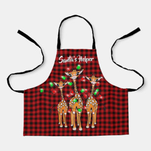 Tablier Giraffe Festive, lumière scintillante, plaid rouge