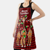 Tablier Giraffe Festive, lumière scintillante, plaid rouge (Insitu)